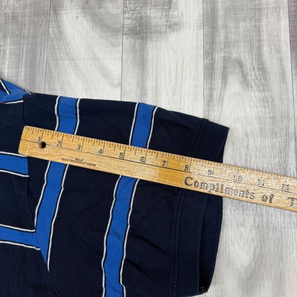 ✅ Mens 2XLT Beverly Hills Polo Club Navy Blue Striped Polo Shirt Short Sleeeve - Picture 7 of 9